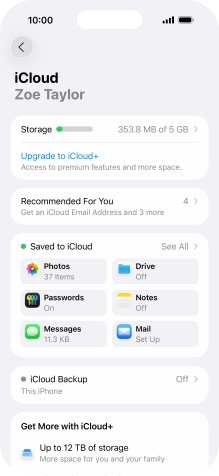Press iCloud Backup.