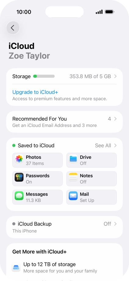 Press iCloud Backup.