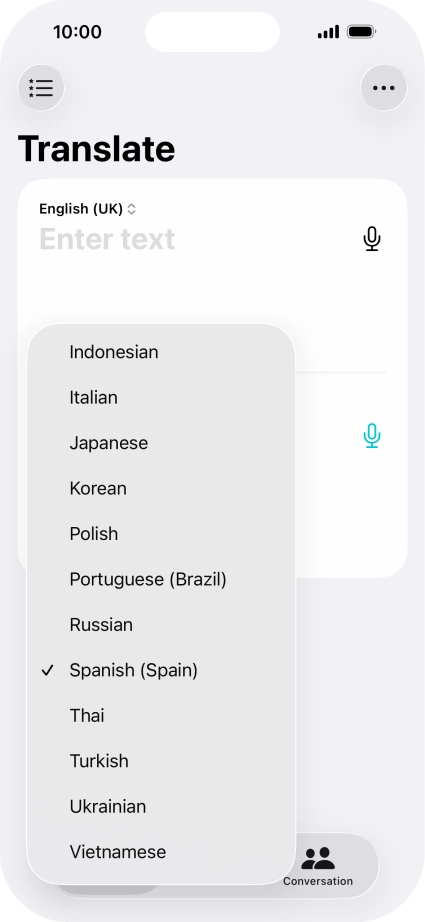 Press the required target language.