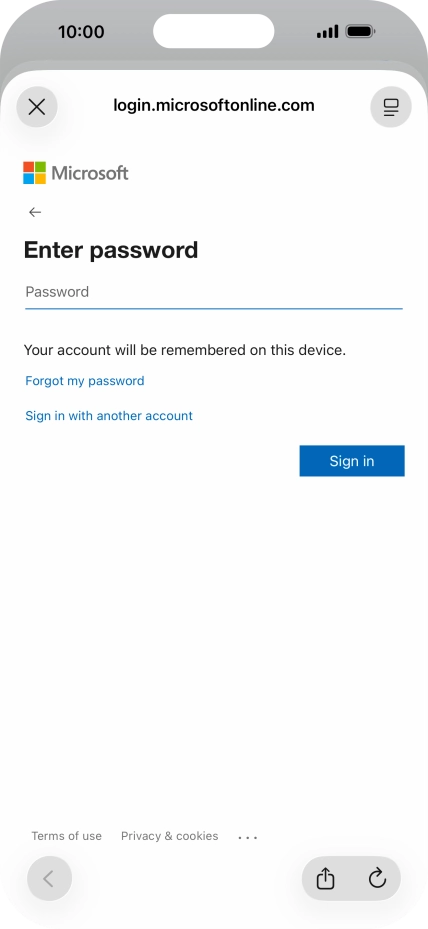 Press Password and key in the password for your email account.