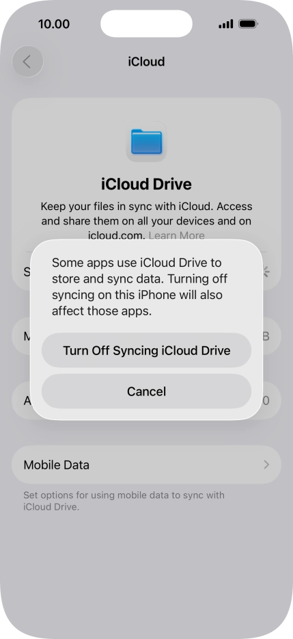 If you turn off the function, press Turn Off Syncing iCloud Drive.