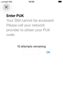 Key in the PUK and press OK.