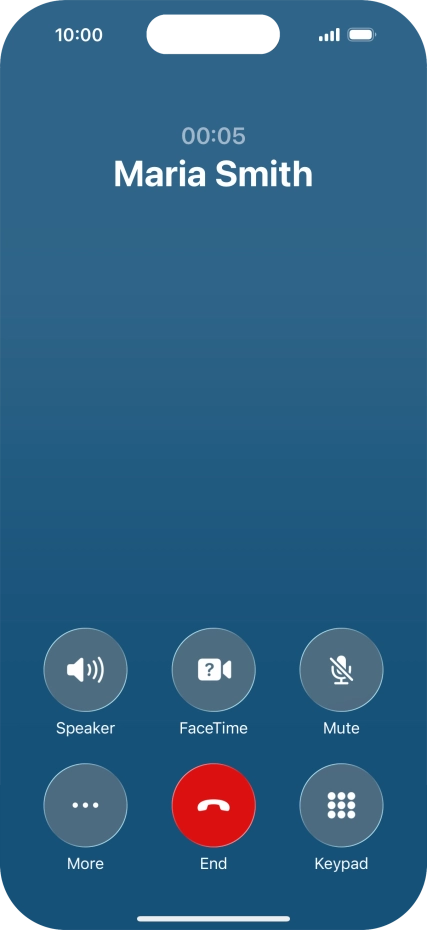 Press the end call icon to end the call and return to the home screen.