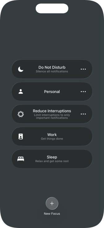 Press the required focus mode to activate or deactivate it immediately.
