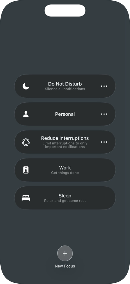 Press the required focus mode to activate or deactivate it immediately.