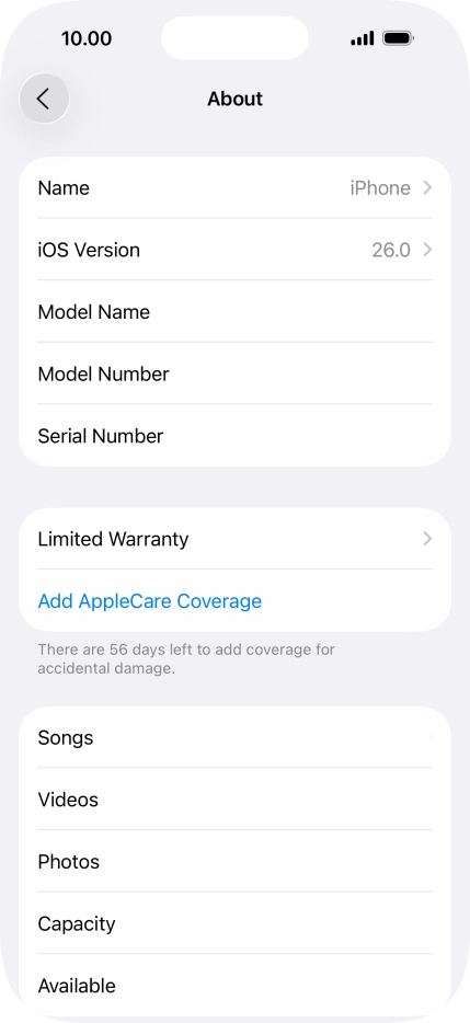 Your phone's software version is displayed next to iOS Version.