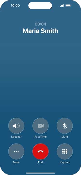 Press the end call icon to end the call and return to the home screen.