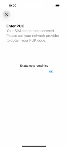 Key in the PUK and press OK.