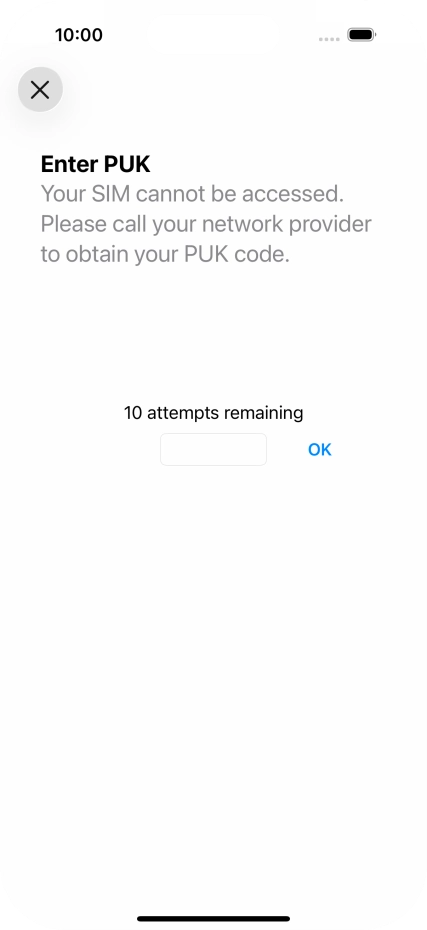 Key in the PUK and press OK.