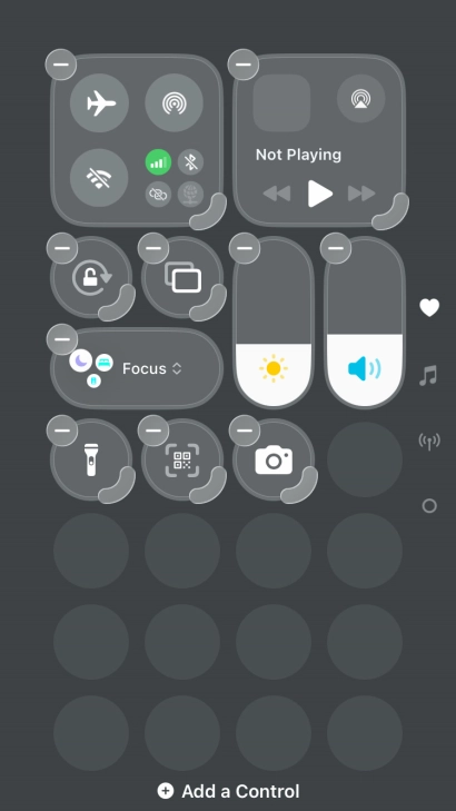 Press Add a Control and follow the instructions on the screen to add the required function to Control Centre. Press Add a Control and follow the instructions on the screen to add the required function to Control Centre.