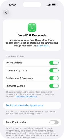 Press the indicators next to the required settings to turn them on or off.