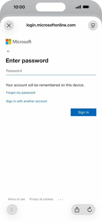 Press Password and key in the password for your email account.