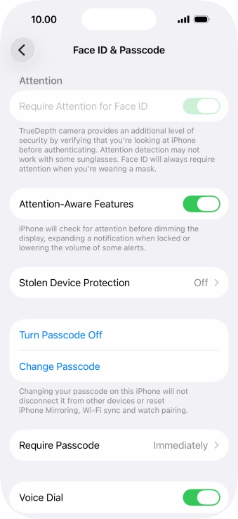 Press Turn Passcode Off and key in the phone lock code.