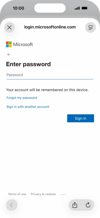 Press Password and key in the password for your email account.