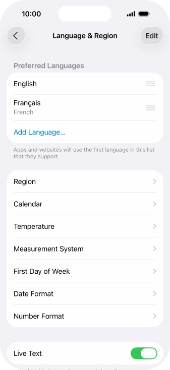 To subsequently select another language as the default language, press the move icon next to the required language and drag it to the top of the list.