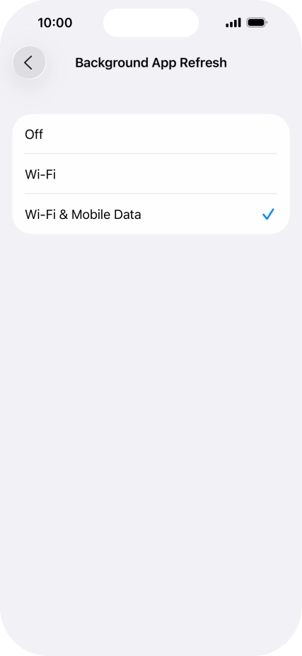 To turn off background refresh of apps, press Off.