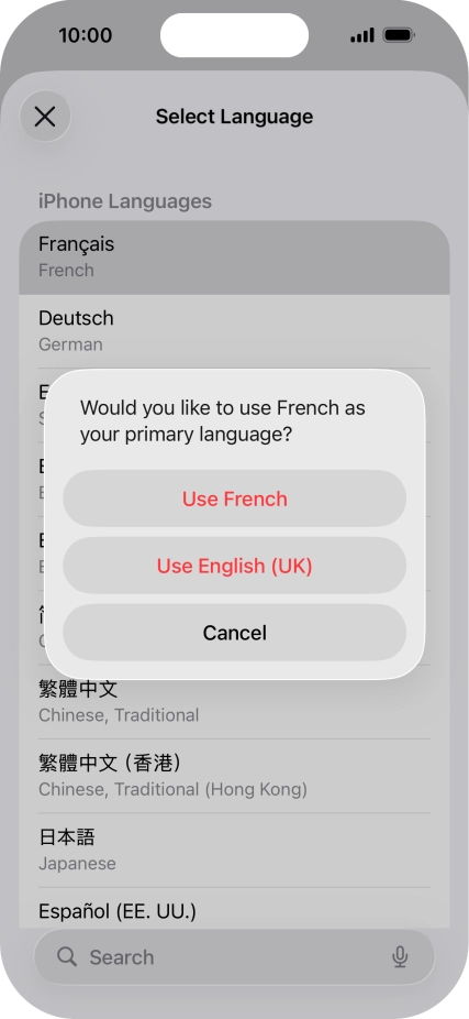 To select the new language as the default phone language, press Use ‹language›.