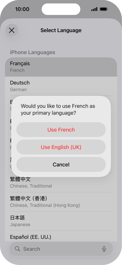 To select the new language as the default phone language, press Use ‹language›. To select the new language as the default phone language, press Use ‹language›.
