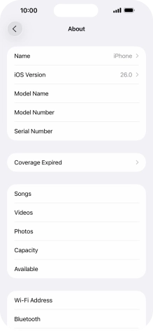 Your phone's software version is displayed next to iOS Version.