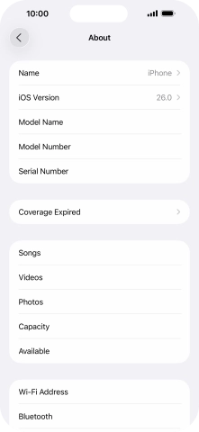 Your phone's software version is displayed next to iOS Version.