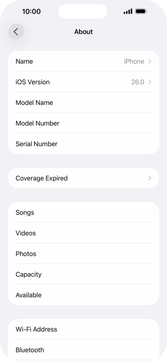 Your phone's software version is displayed next to iOS Version.