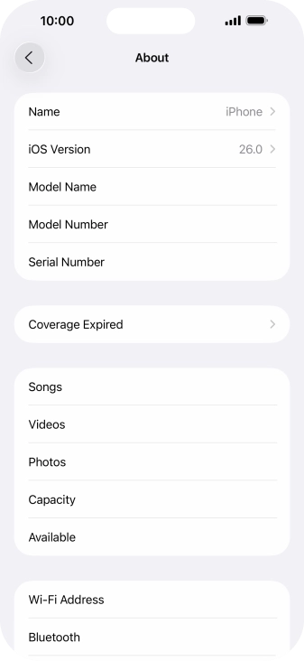 Your phone's software version is displayed next to iOS Version.
