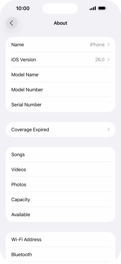 Your phone's software version is displayed next to iOS Version.