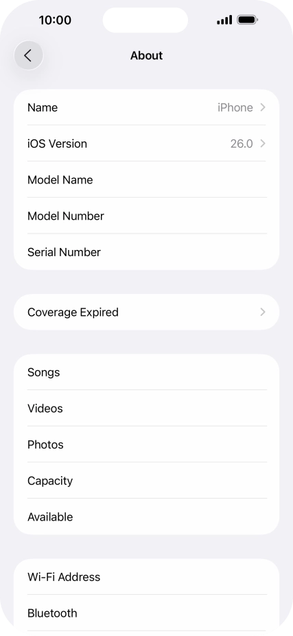 Your phone's software version is displayed next to iOS Version.