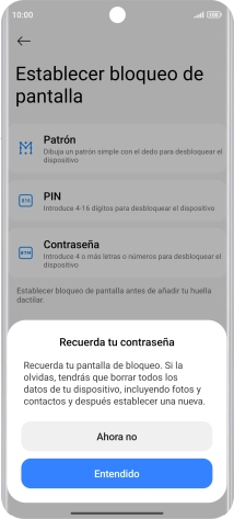 Pulsa Entendido y sigue las indicaciones de la pantalla para crear un código de seguridad del teléfono adicional. Pulsa Entendido y sigue las indicaciones de la pantalla para crear un código de seguridad del teléfono adicional.