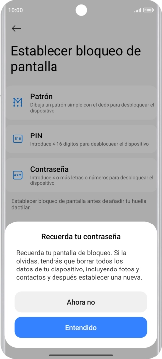Pulsa Entendido y sigue las indicaciones de la pantalla para crear un código de seguridad del teléfono adicional. Pulsa Entendido y sigue las indicaciones de la pantalla para crear un código de seguridad del teléfono adicional.
