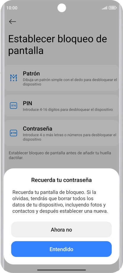 Pulsa Entendido y sigue las indicaciones de la pantalla para crear un código de seguridad del teléfono adicional. Pulsa Entendido y sigue las indicaciones de la pantalla para crear un código de seguridad del teléfono adicional.
