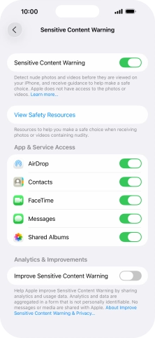 Press the indicators next to the required applications to turn the function on or off.