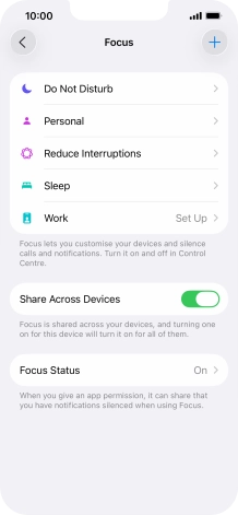 Press the required focus mode.