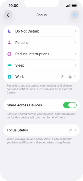 Press the required focus mode.