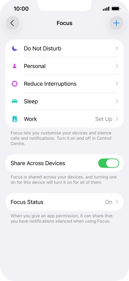 Press the required focus mode.