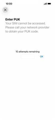 Key in the PUK and press OK.