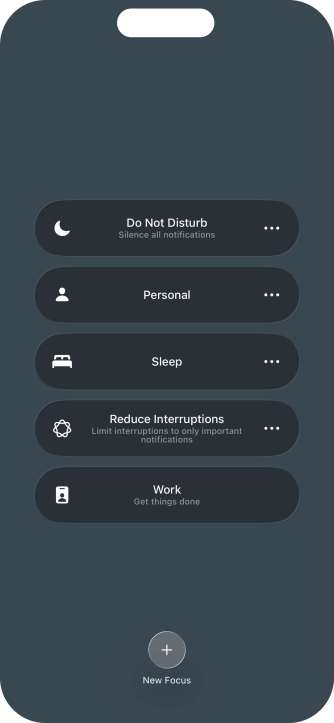 Press the required focus mode to activate or deactivate it immediately.