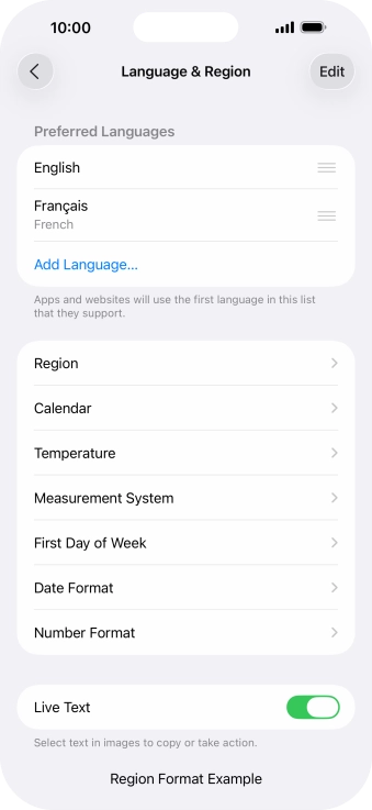 To subsequently select another language as the default language, press the move icon next to the required language and drag it to the top of the list.