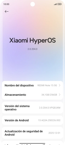 Pulsa Xiaomi HyperOS. Si hay una versión de software nueva disponible, aparecerá ahora en la pantalla. Sigue las indicaciones de la pantalla para actualizar el software del teléfono.