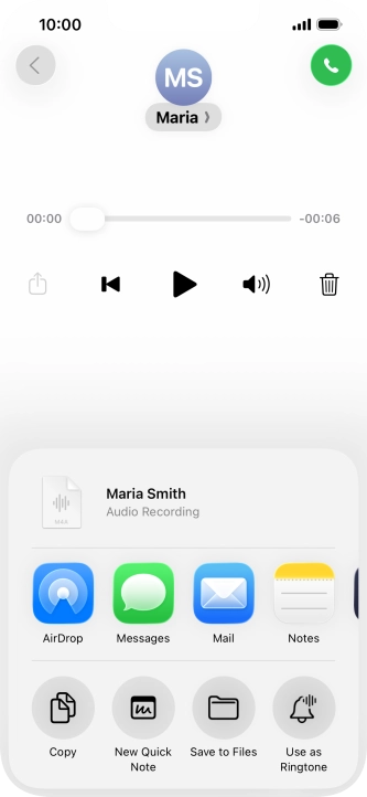 Press the required setting and follow the instructions on the screen to share or save the message.
