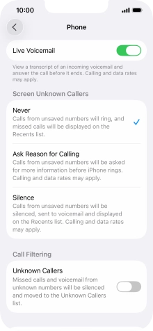 Press Silence to turn on the function.