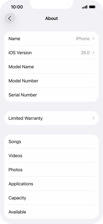 Your phone's software version is displayed next to iOS Version. Your phone's software version is displayed next to iOS Version.