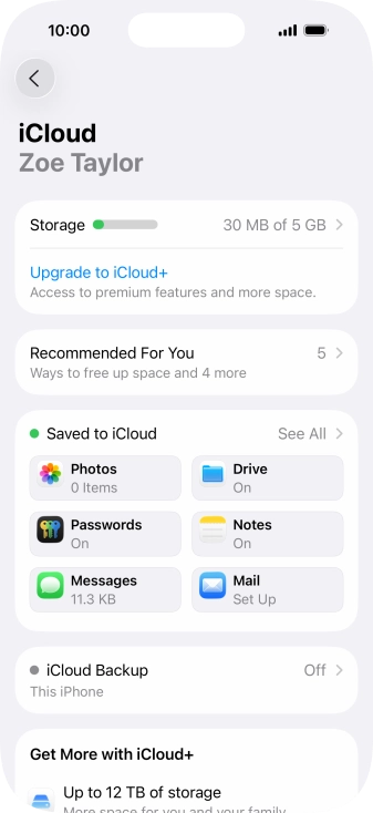 Press iCloud Backup.