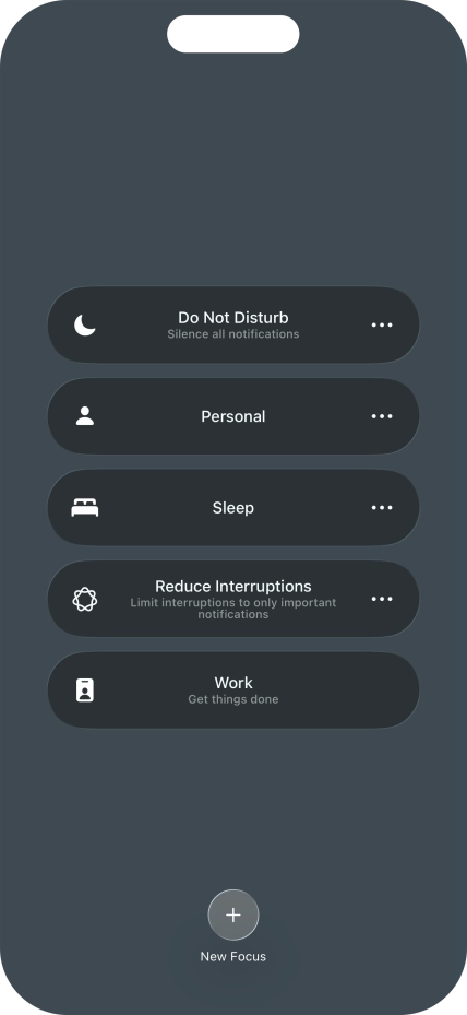 Press the required focus mode to activate or deactivate it immediately.