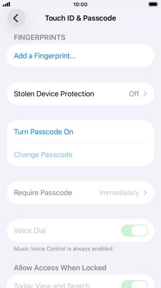 Press Turn Passcode On and key in a phone lock code of your own choice twice.