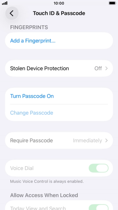 Press Turn Passcode On and key in a phone lock code of your own choice twice.