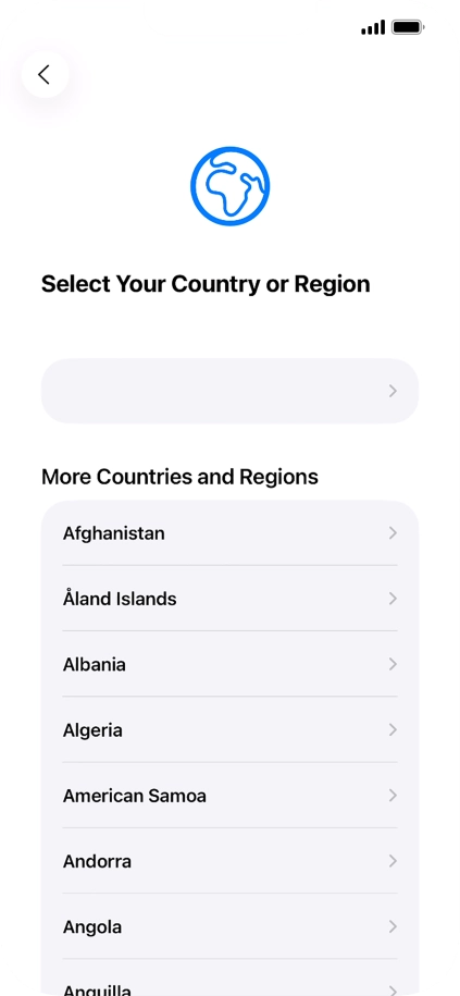 Press the required country or area. Press the required country or area.