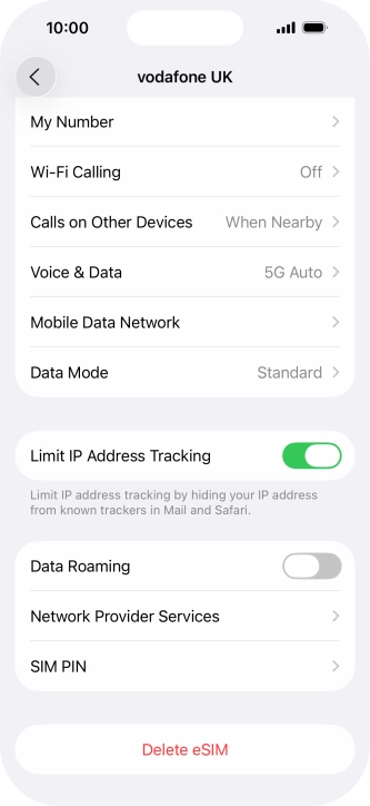 Press Delete eSIM and follow the instructions on the screen to delete your eSIM.