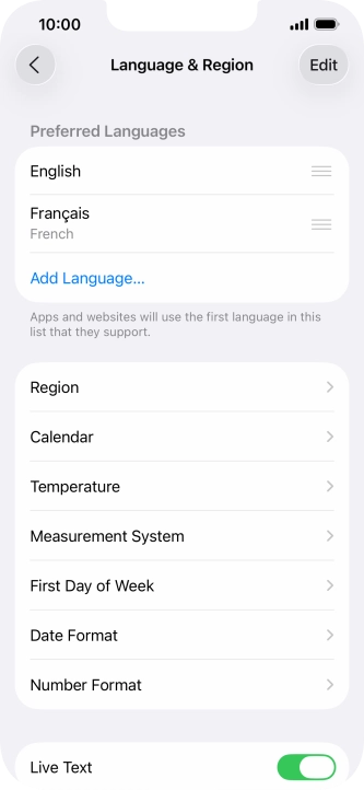 To subsequently select another language as the default language, press the move icon next to the required language and drag it to the top of the list.