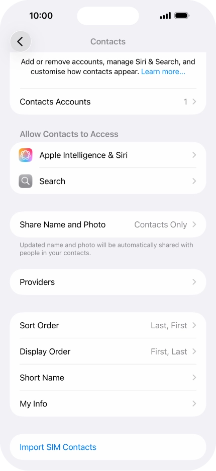 Press Import SIM Contacts.